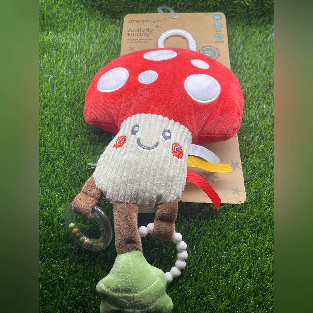 Dreamgro Activity Buddy Plush Mushroom Toy with Rattle - Red and White, NWT 🍄